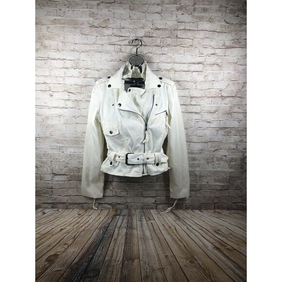 Millard Fillmore white asymmetrical belted jkt M - Picture 2 of 8